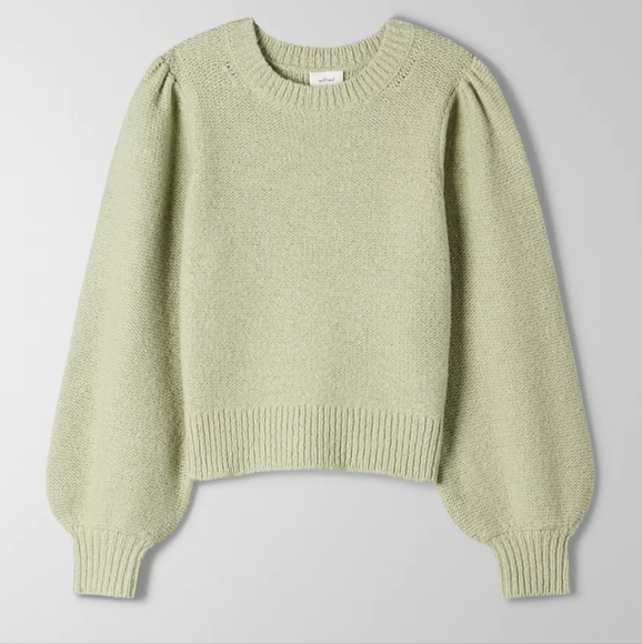 Aritzia Wilfred Atwood Sweater Tan Size Small Pima Cotton Blend With Puff Sleeve - Picture 6 of 9